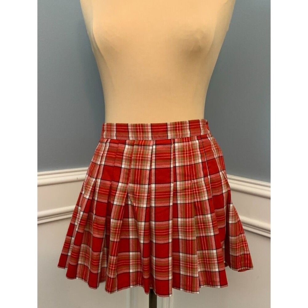 American Eagle Aerie Skirt Womens M Class Act Red Plaid Mini Pleated Academia